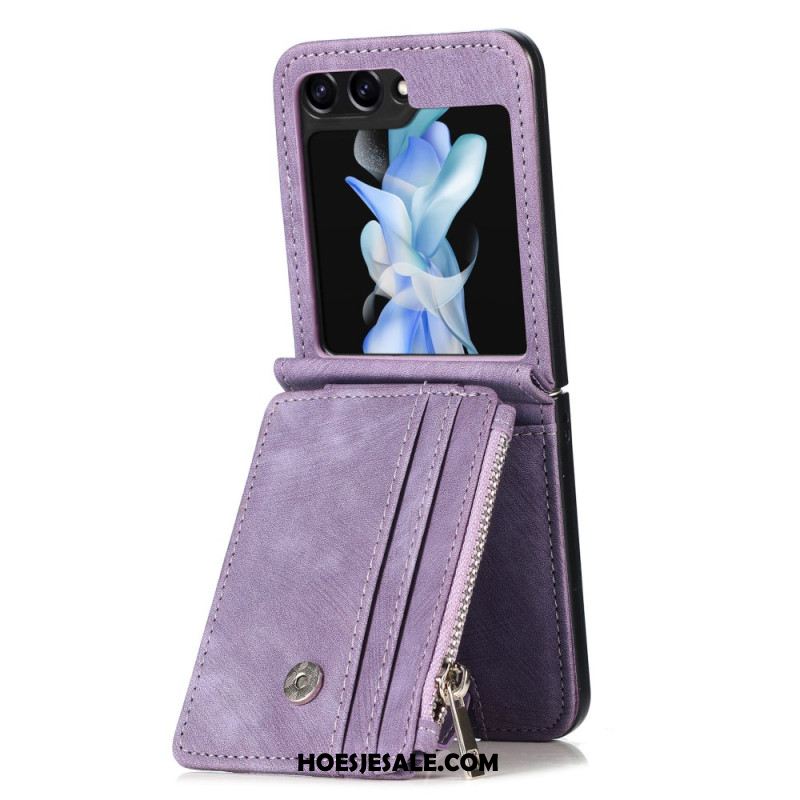 Hoesje Voor Samsung Galaxy Z Flip 7 Fe Retro Standaard En Kaarthouder Met Rits