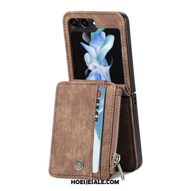 Hoesje Voor Samsung Galaxy Z Flip 7 Fe Retro Standaard En Kaarthouder Met Rits