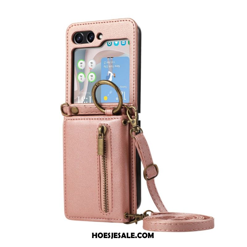 Hoesje Voor Samsung Galaxy Z Flip 7 Portemonnee En Schouderband