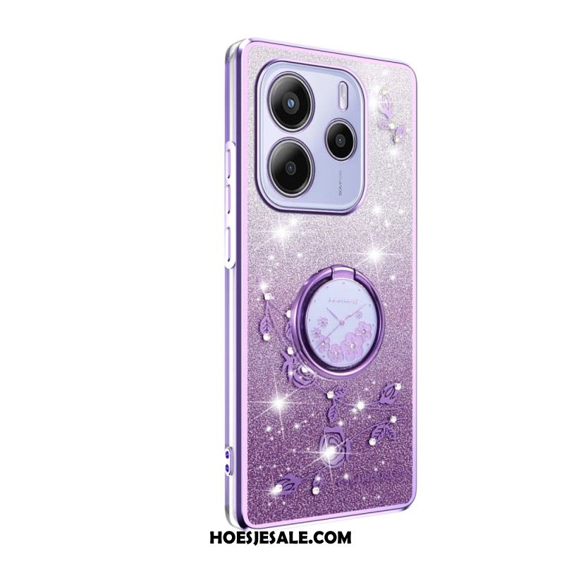 Hoesje Voor Xiaomi Redmi Note 14 4g Ringhouder Met Strass-steentjes En Bloemen