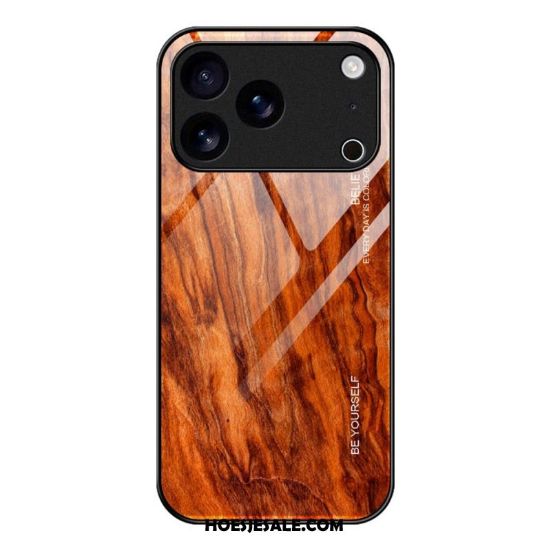 Hoesje Voor iPhone 17 Pro Max Gehard Glas Met Houteffect