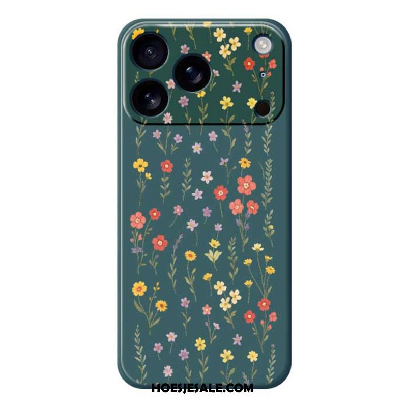 Hoesje Voor iPhone 17 Pro Vloeibare Siliconen Met Bloemen