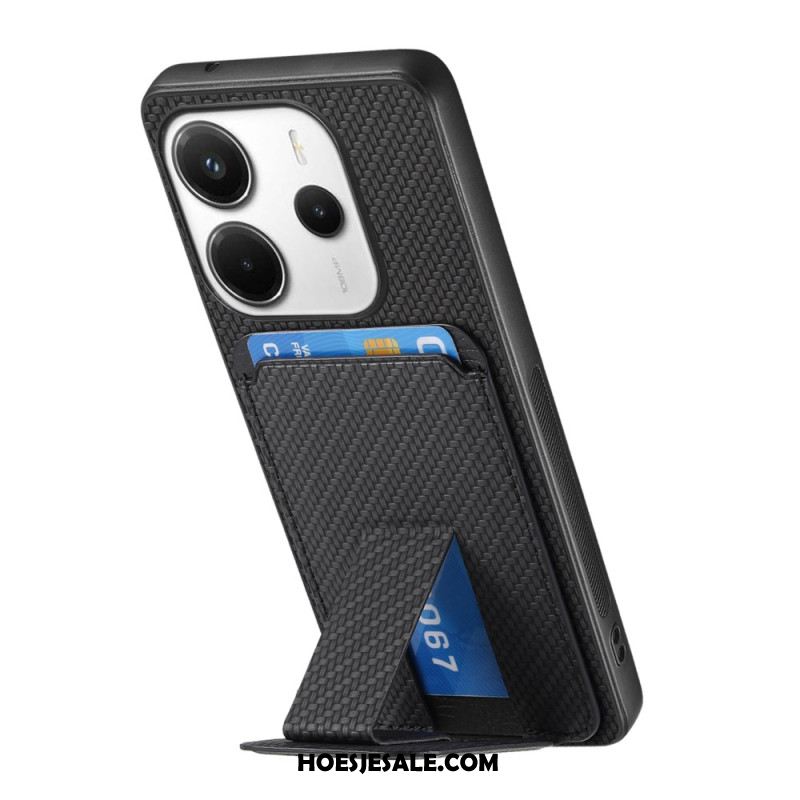 Hoesje Xiaomi Redmi Note 14 5g Kaarthouder Met Koolstofvezeltextuur