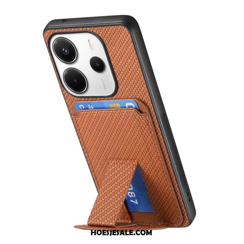 Hoesje Xiaomi Redmi Note 14 5g Kaarthouder Met Koolstofvezeltextuur