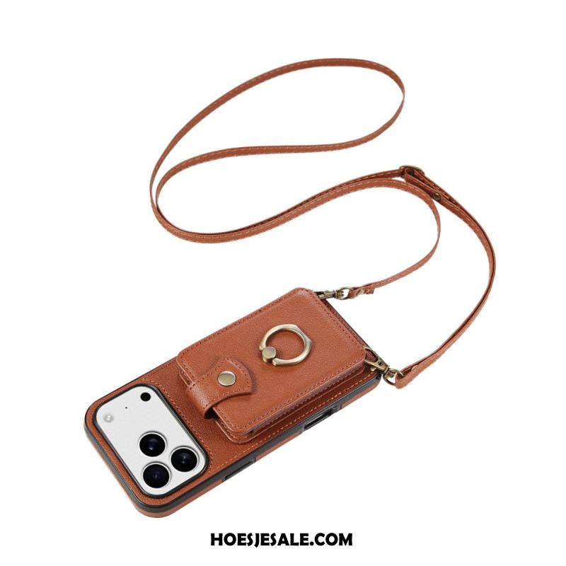 Hoesje iPhone 17 Pro Max Leerlook Met Kaarthouder En Polsband Bescherming Hoesje