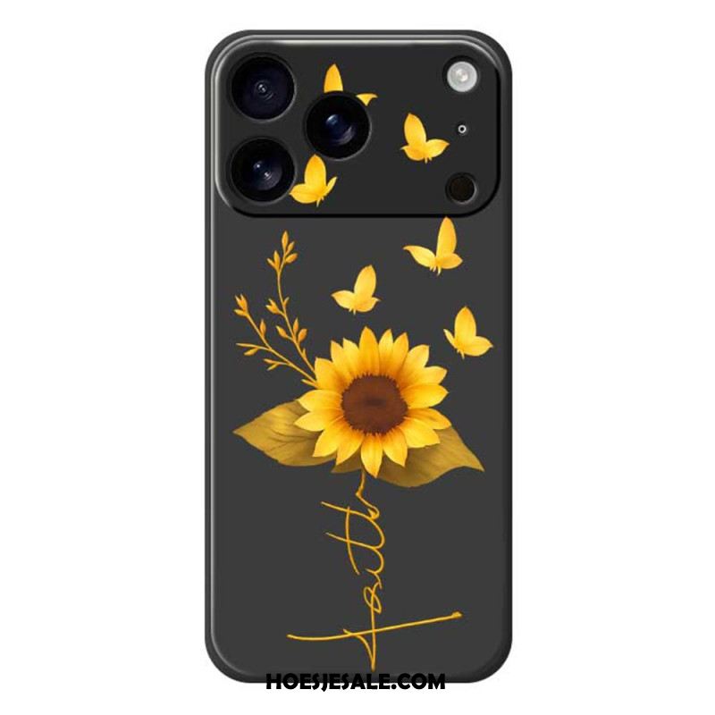 Hoesje iPhone 17 Pro Vloeibare Siliconen Met Zonnebloem En Vlinders Bescherming Hoesje