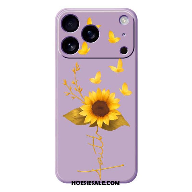 Hoesje iPhone 17 Pro Vloeibare Siliconen Met Zonnebloem En Vlinders Bescherming Hoesje