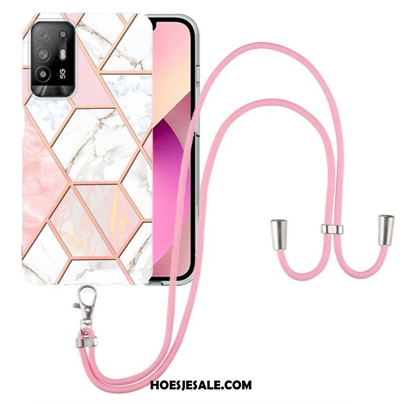 Hoesje voor Oppo A94 5G Marmer Geometrisch Met Riem