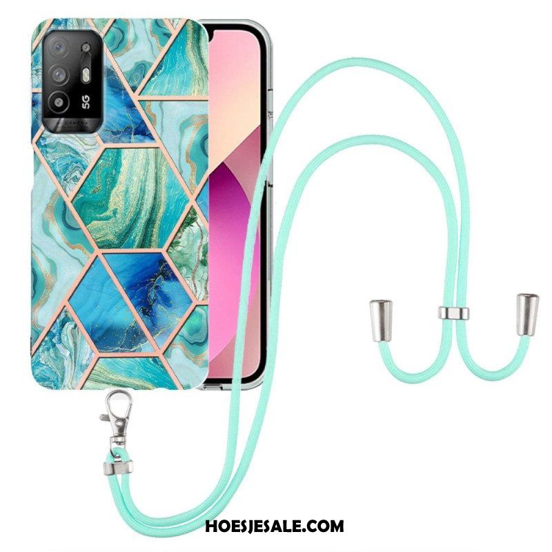 Hoesje voor Oppo A94 5G Marmer Geometrisch Met Riem