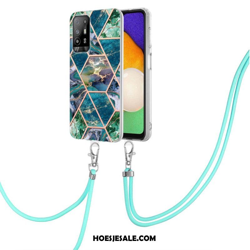 Hoesje voor Oppo A94 5G Marmer Geometrisch Met Riem