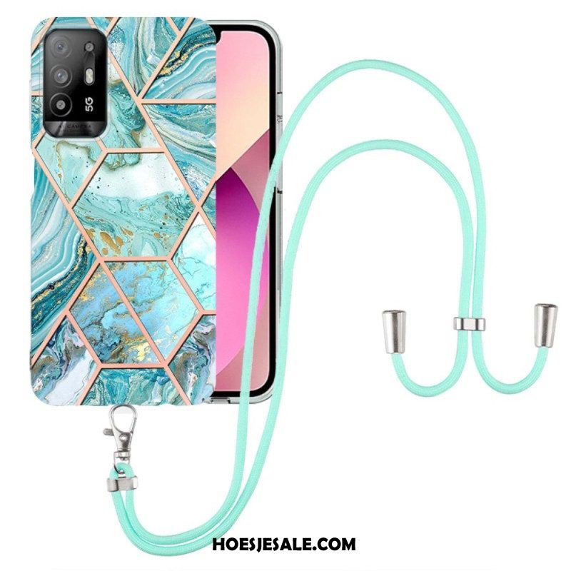 Hoesje voor Oppo A94 5G Marmer Geometrisch Met Riem