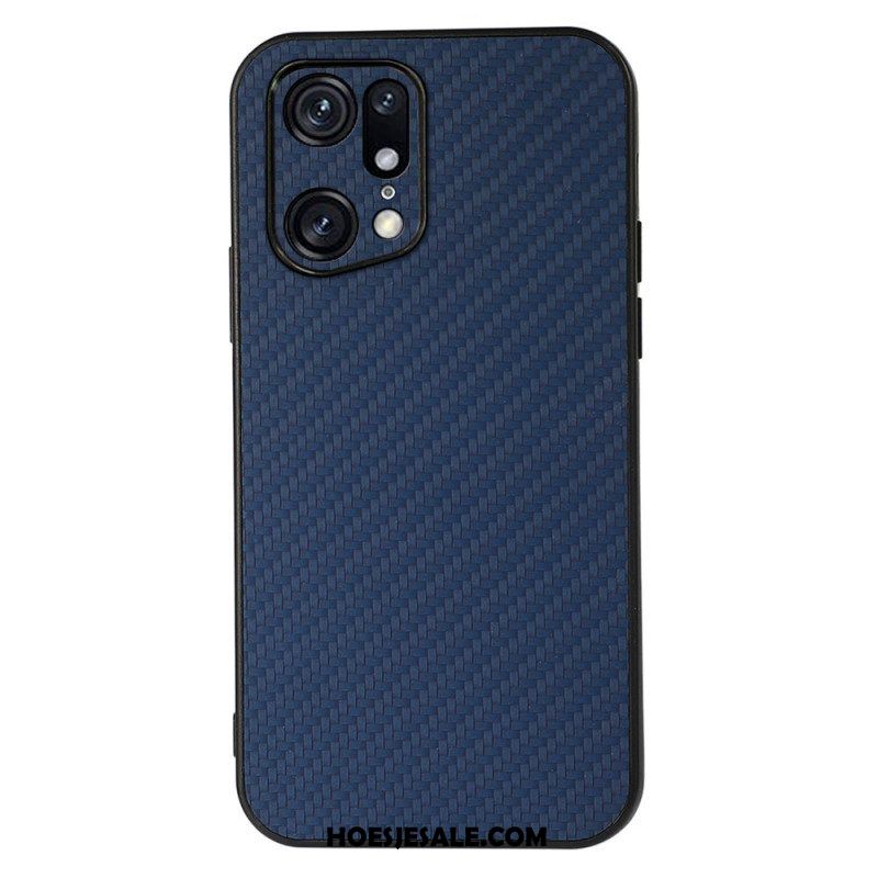 Hoesje voor Oppo Find X5 Pro Koolstofvezeltextuur Met Leereffect