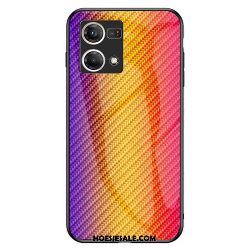 Hoesje voor Oppo Reno 7 Koolstofvezel Gehard Glas