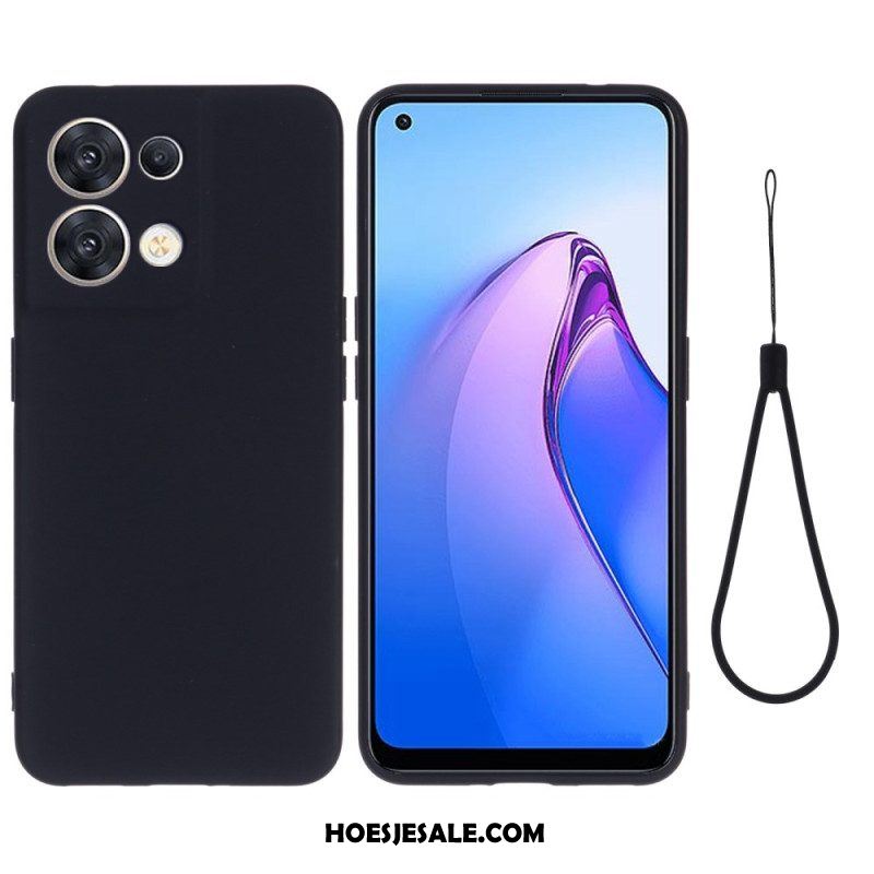 Hoesje voor Oppo Reno 8 Met Ketting Vloeibare Siliconen Met Bandjes