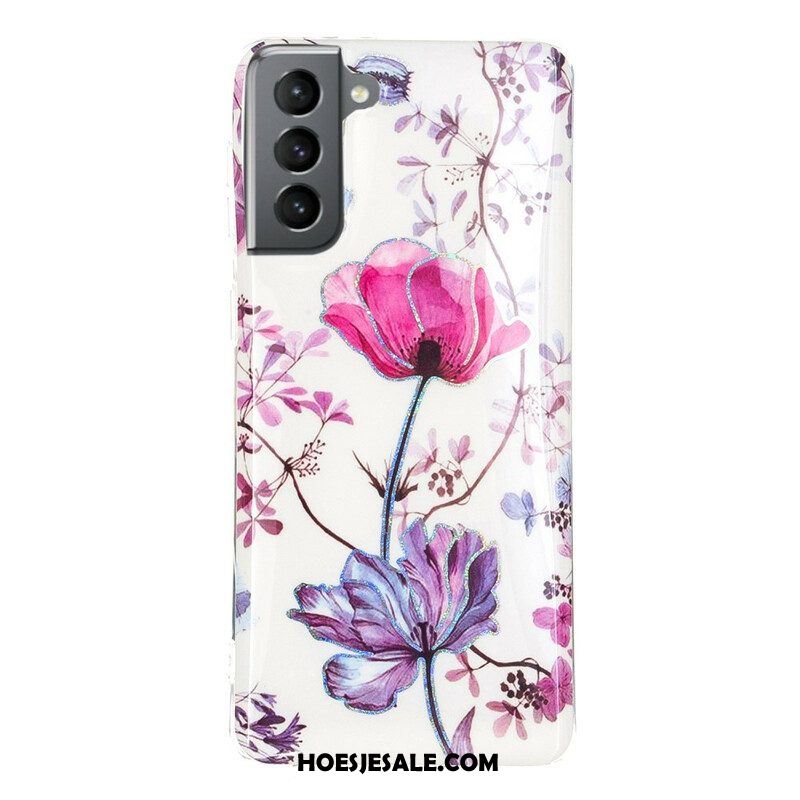 Hoesje voor Samsung Galaxy S21 FE Gemarmerde Bloemen