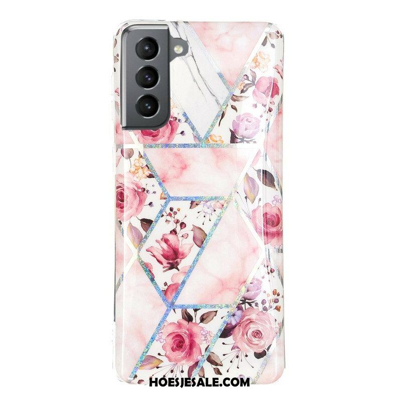 Hoesje voor Samsung Galaxy S21 FE Gemarmerde Bloemen