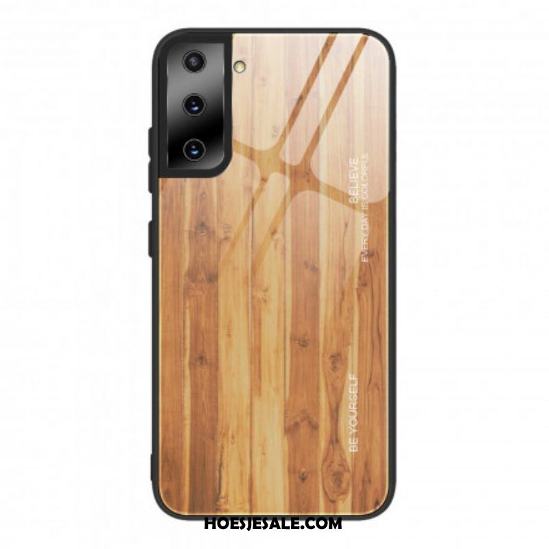 Hoesje voor Samsung Galaxy S21 Plus 5G Houtdesign Gehard Glas