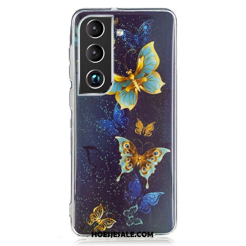 Hoesje voor Samsung Galaxy S22 5G Fluorescerende Blauwe Vlinders