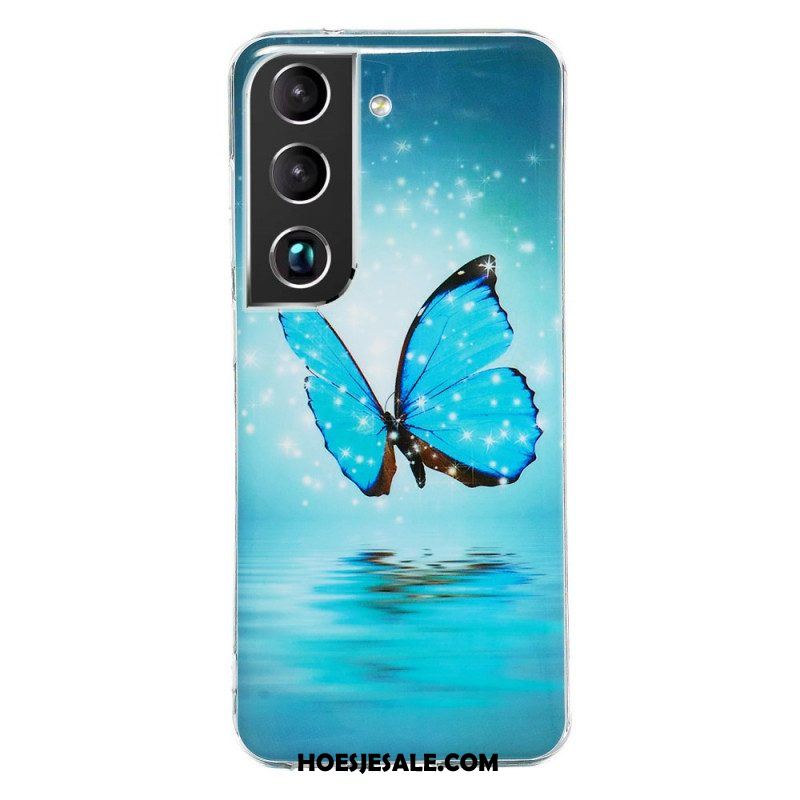 Hoesje voor Samsung Galaxy S22 5G Fluorescerende Blauwe Vlinders