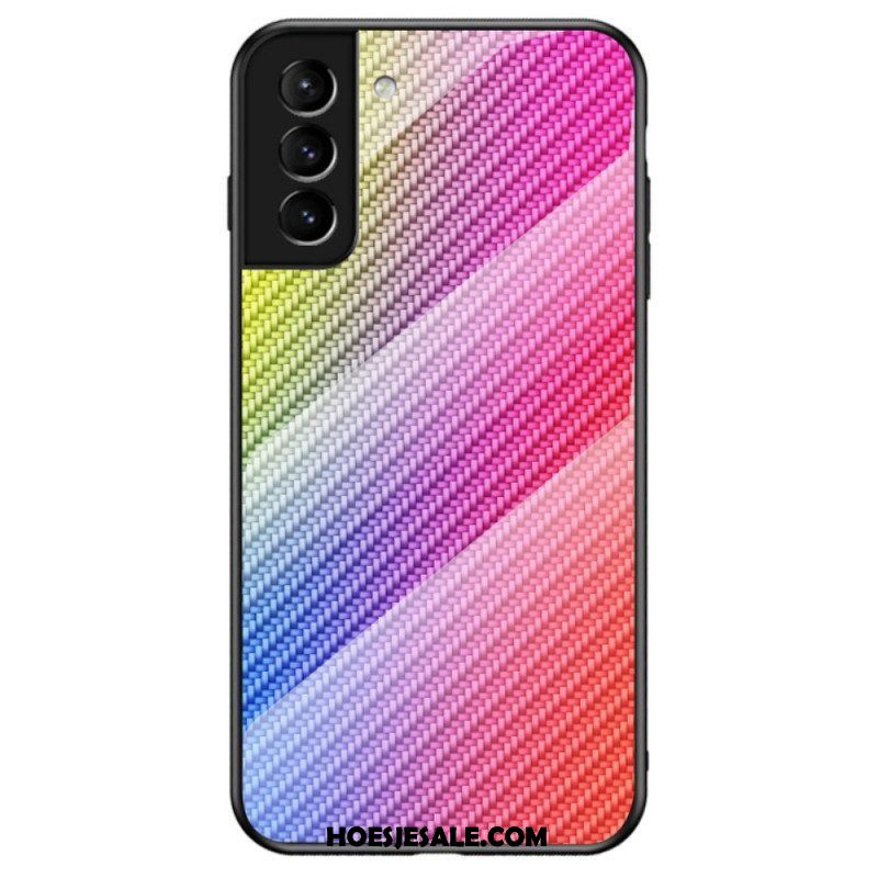 Hoesje voor Samsung Galaxy S22 5G Koolstofvezel Gehard Glas