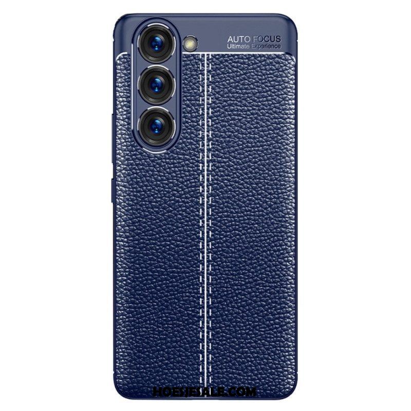 Hoesje voor Samsung Galaxy S23 5G Dubbellijnig Litchi-leereffect