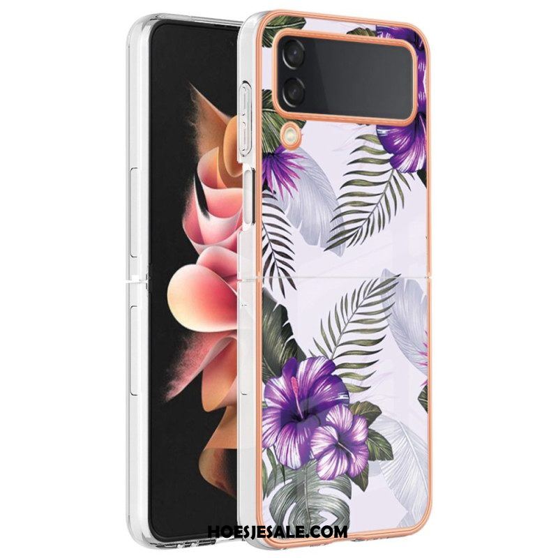 Hoesje voor Samsung Galaxy Z Flip 4 Folio-hoesje Bloemen Marmer