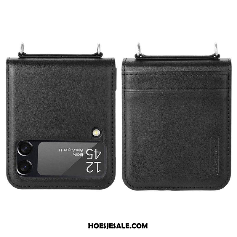 Hoesje voor Samsung Galaxy Z Flip 4 Folio-hoesje Leren Stijl Met Riem