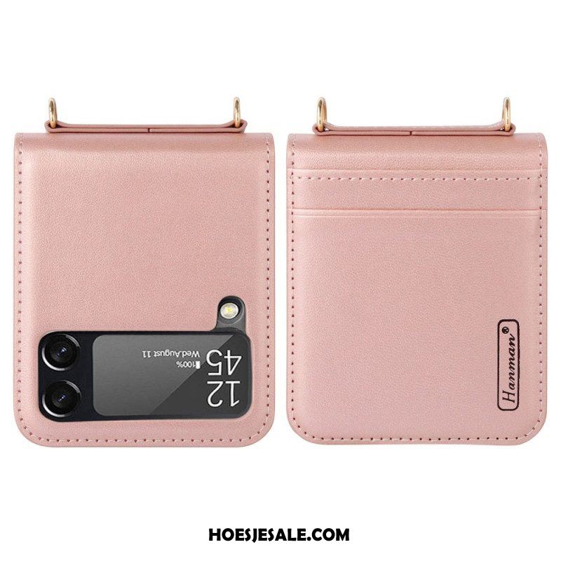 Hoesje voor Samsung Galaxy Z Flip 4 Folio-hoesje Leren Stijl Met Riem