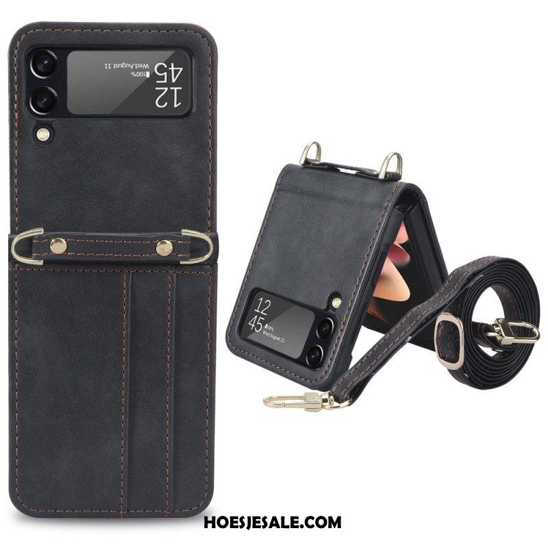 Hoesje voor Samsung Galaxy Z Flip 4 Folio-hoesje Stijl Lederen Kaarthouder En Lanyard