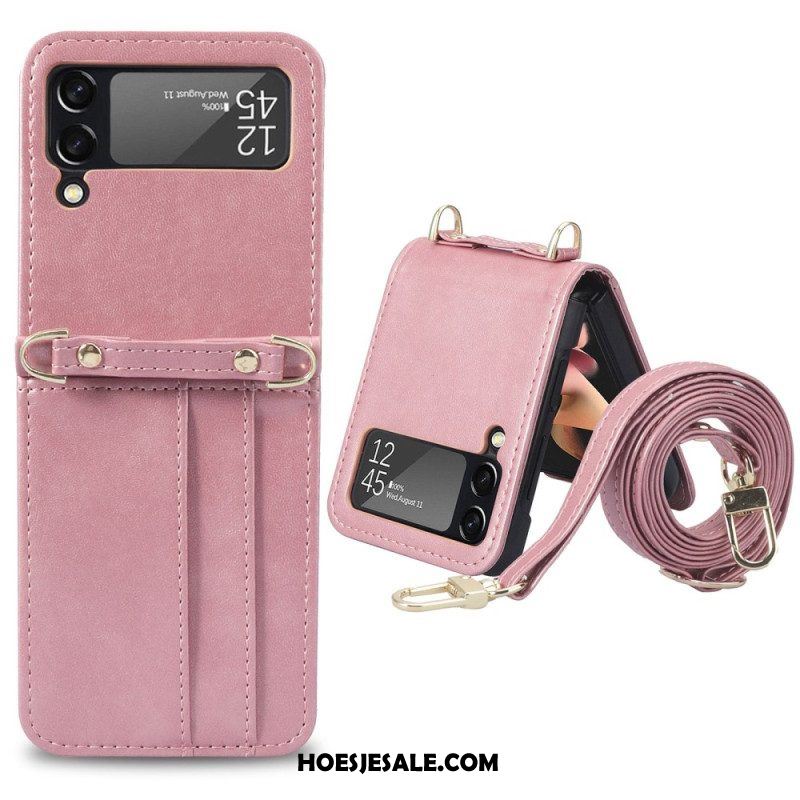 Hoesje voor Samsung Galaxy Z Flip 4 Folio-hoesje Stijl Lederen Kaarthouder En Lanyard