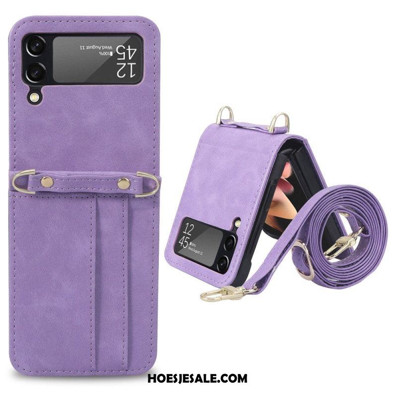 Hoesje voor Samsung Galaxy Z Flip 4 Folio-hoesje Stijl Lederen Kaarthouder En Lanyard