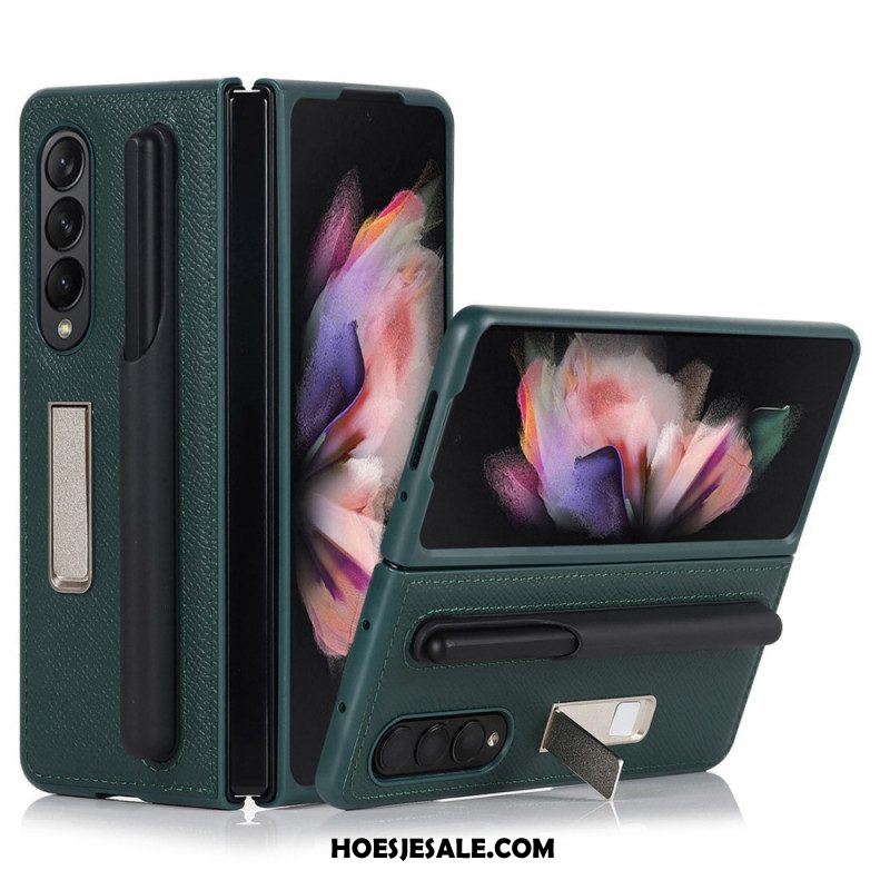 Hoesje voor Samsung Galaxy Z Fold 3 5G Echt Lederen Standaard En Stylushouder