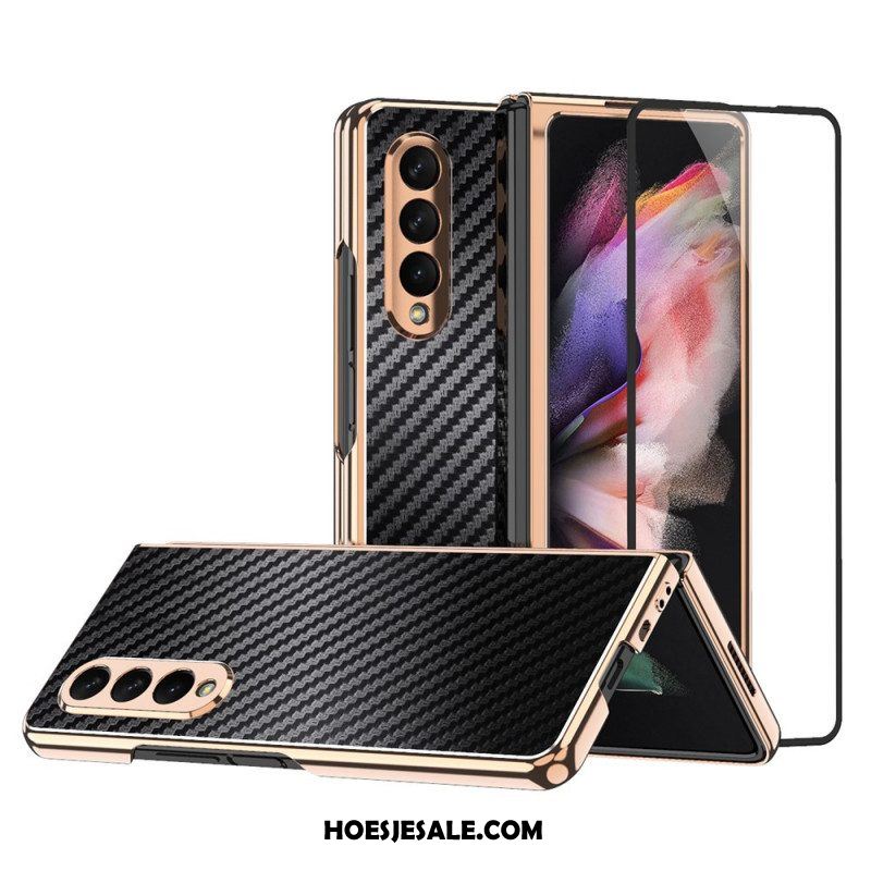 Hoesje voor Samsung Galaxy Z Fold 3 5G Koolstofvezel Met Schermbeschermer