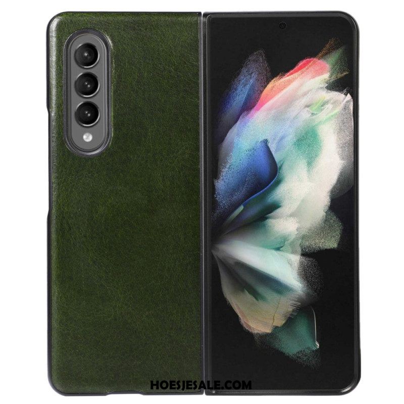 Hoesje voor Samsung Galaxy Z Fold 4 Klassiek Echt Rundleer