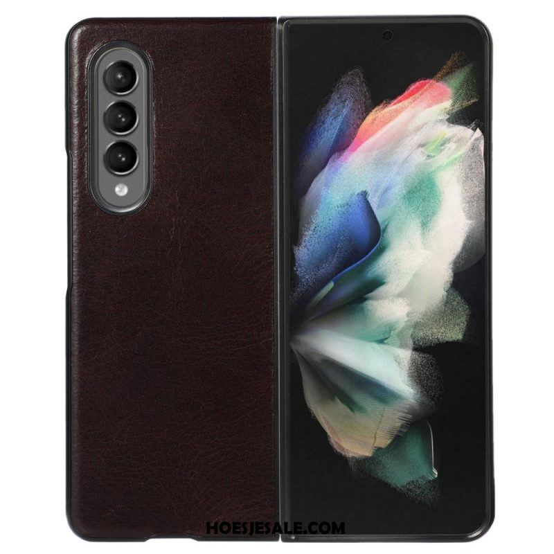 Hoesje voor Samsung Galaxy Z Fold 4 Klassiek Echt Rundleer