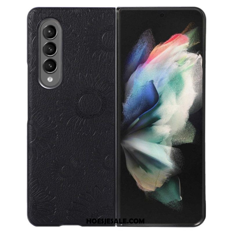 Hoesje voor Samsung Galaxy Z Fold 4 Zonnebloempatroon Met Imitatieleer Gecoat