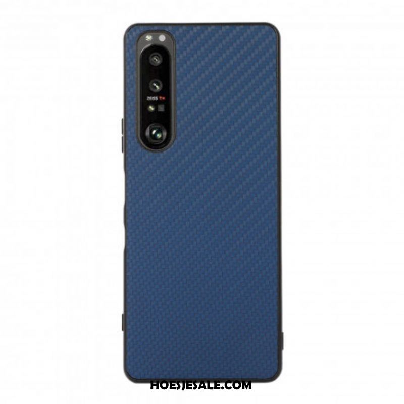 Hoesje voor Sony Xperia 1 III Koolstofvezeltextuur Met Leereffect