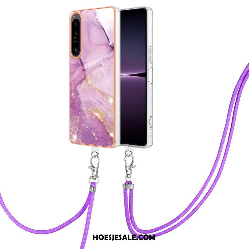 Hoesje voor Sony Xperia 1 IV Met Koord Met Marmeren Koord