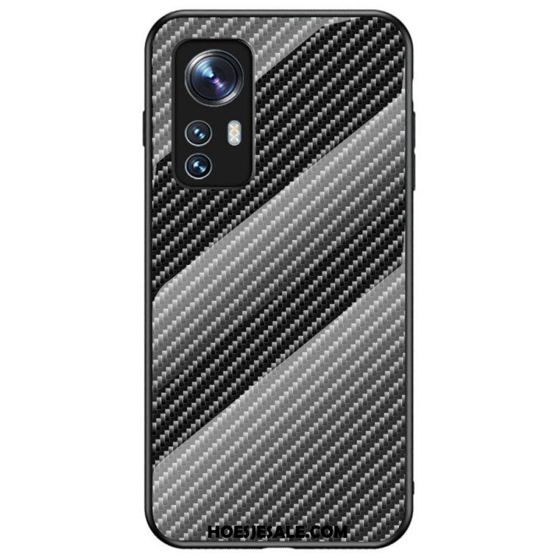 Hoesje voor Xiaomi 12 / 12X Koolstofvezel Gehard Glas