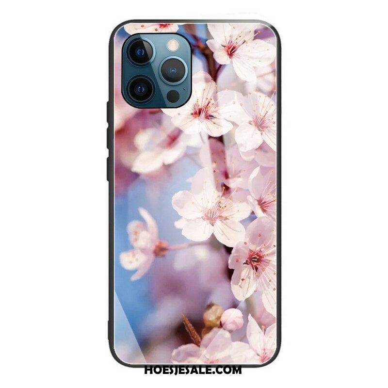 Hoesje voor iPhone 13 Pro Gehard Glas Realistische Bloemen