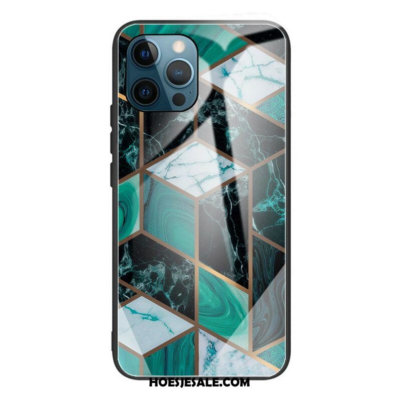 Hoesje voor iPhone 13 Pro Geometrie Marmer Gehard Glas