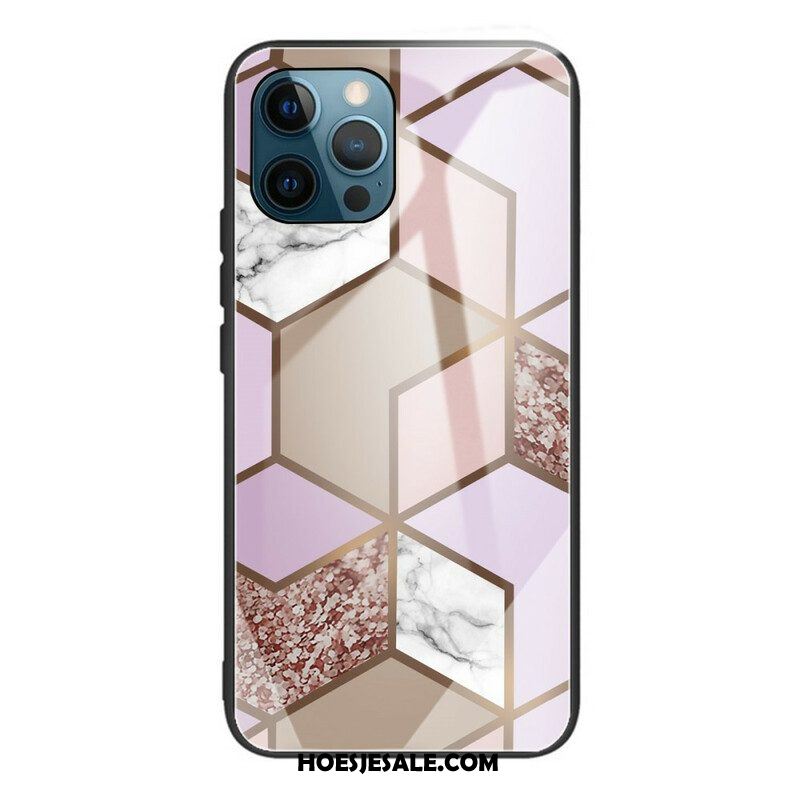 Hoesje voor iPhone 13 Pro Geometrie Marmer Gehard Glas