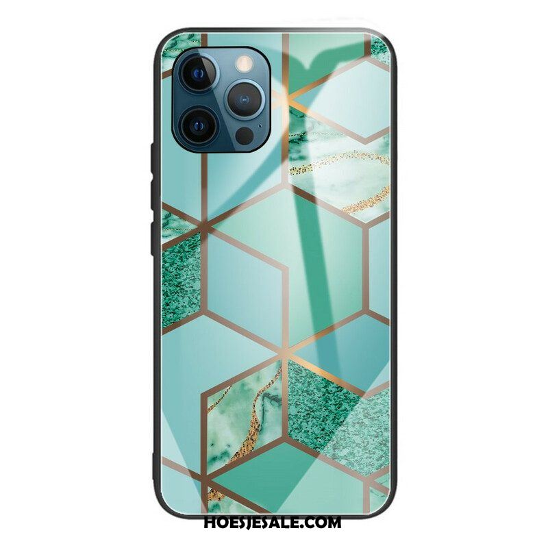 Hoesje voor iPhone 13 Pro Geometrie Marmer Gehard Glas