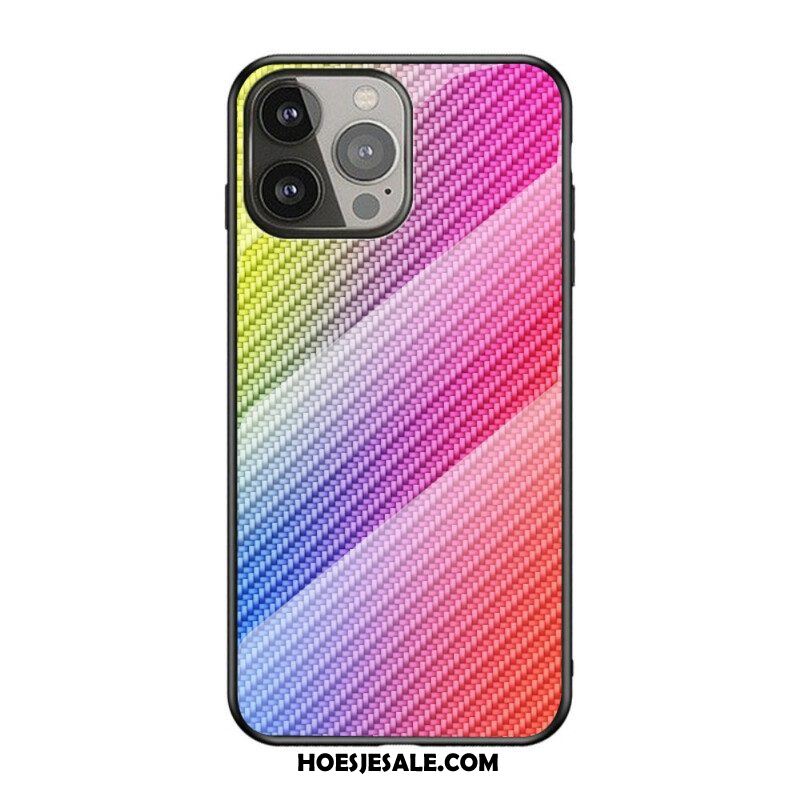 Hoesje voor iPhone 13 Pro Koolstofvezel Gehard Glas