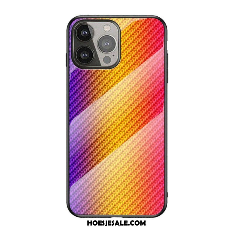 Hoesje voor iPhone 13 Pro Koolstofvezel Gehard Glas