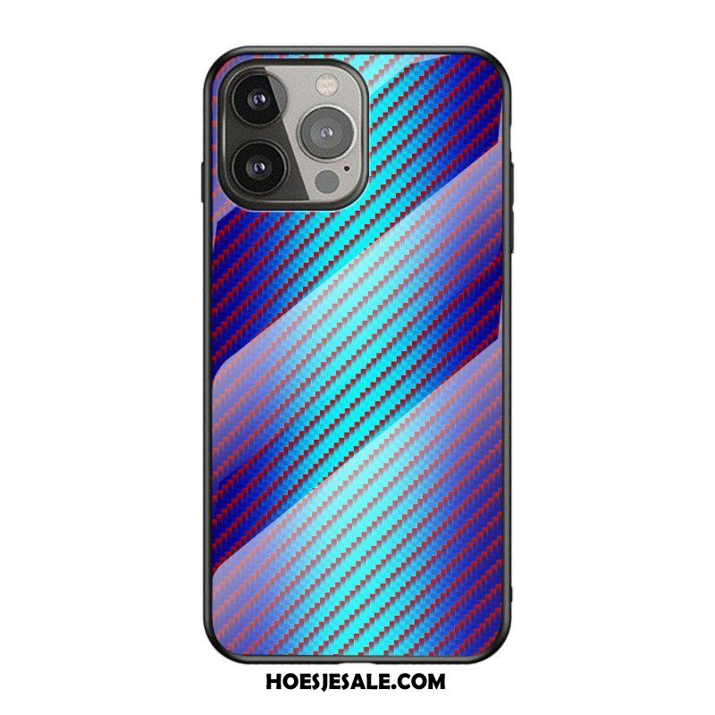 Hoesje voor iPhone 13 Pro Koolstofvezel Gehard Glas