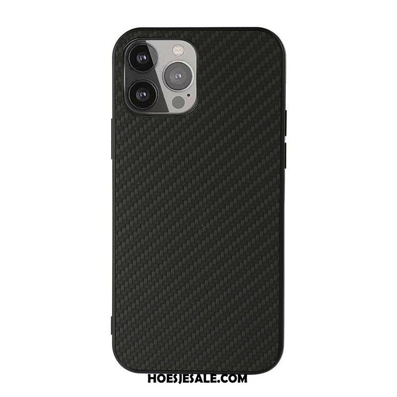 Hoesje voor iPhone 13 Pro Max Koolstofvezeltextuur Met Leereffect