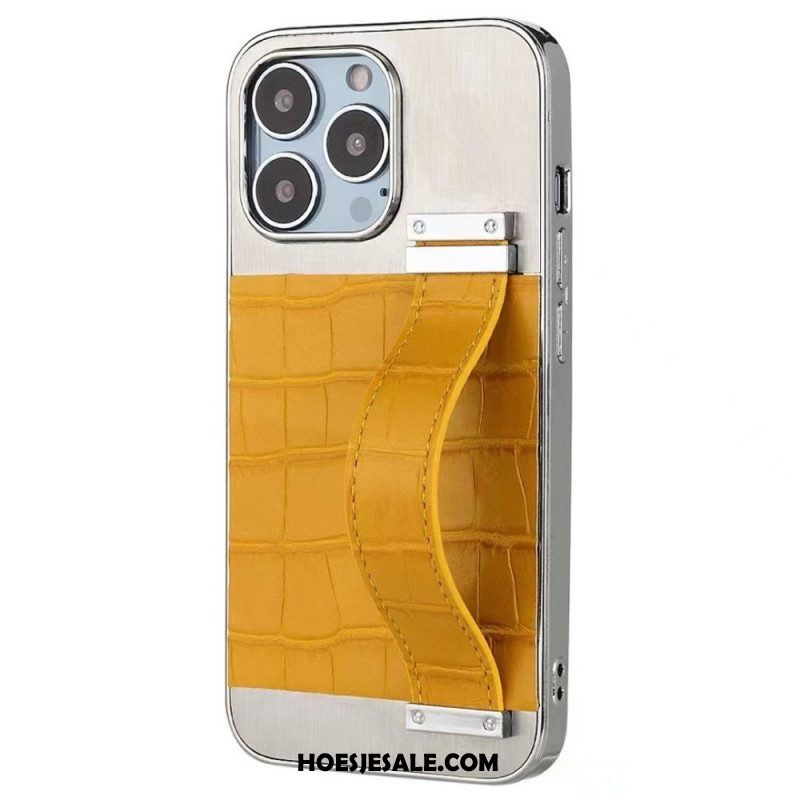 Hoesje voor iPhone 14 Faux Krokodillenleer Met Steunriem