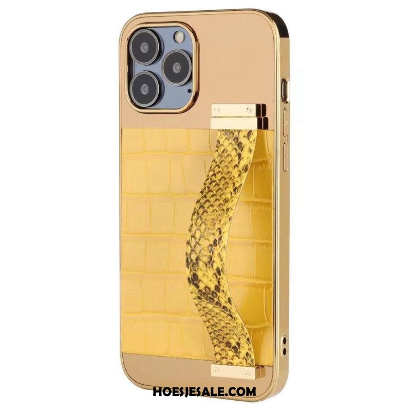 Hoesje voor iPhone 14 Faux Krokodillenleer Met Steunriem