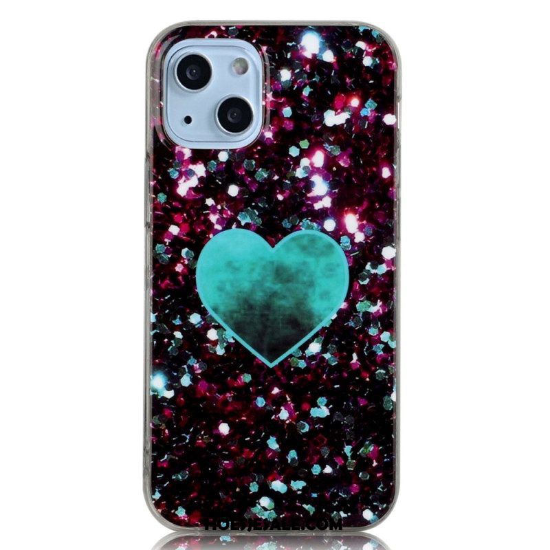 Hoesje voor iPhone 14 Glitter Hart